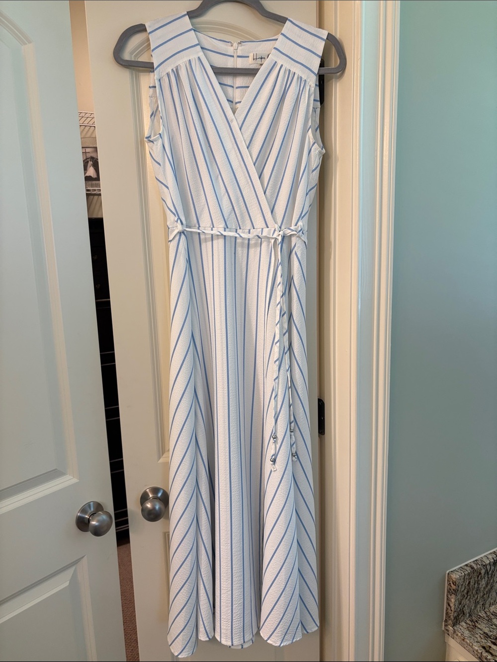 Light Blue Striped Wrap Maxi Dress - Brand: Harper Rose